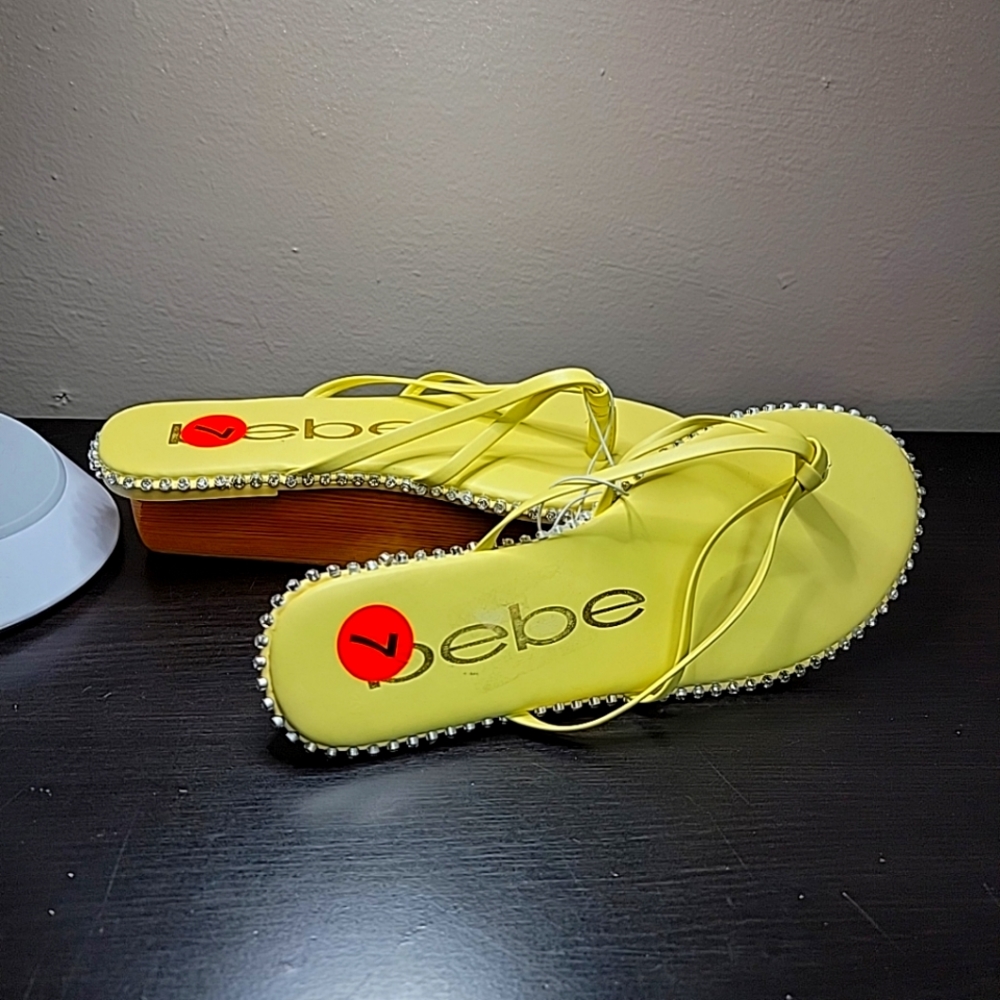Bebe Sandals Women's Size 7 Chora Flip-Flop Sandals Yellow Rhinestones
